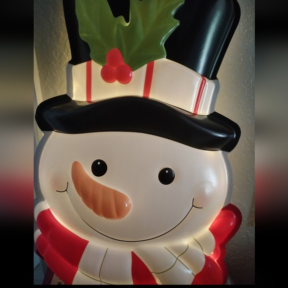 20" Blow Mold Lighted Outdoor Hanging Snowman Face Frosty Christmas - Picture 3 of 4